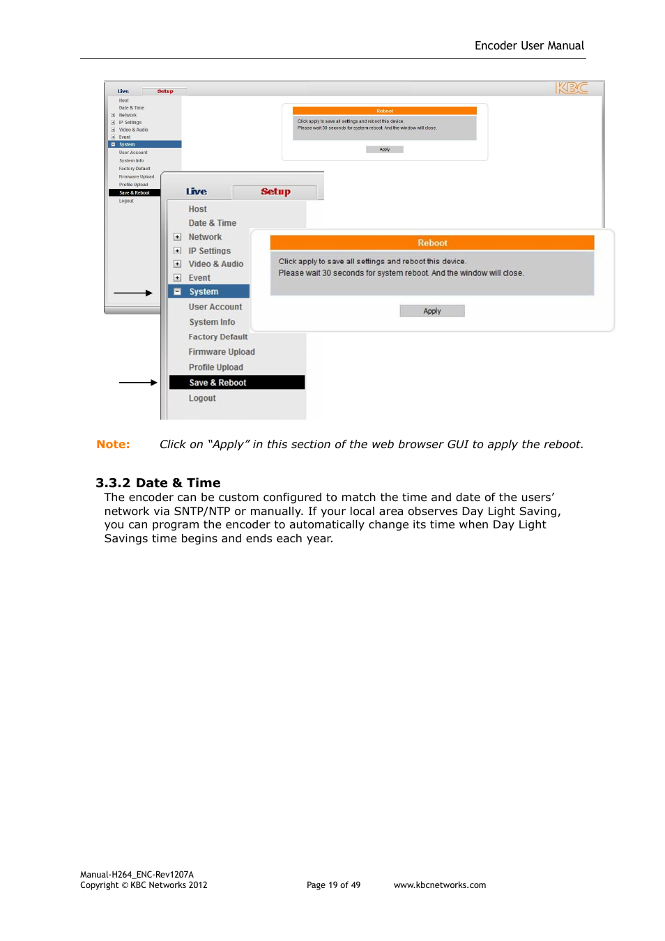 KBC Networks H.264 Encoder User Manual | Page 19 / 49