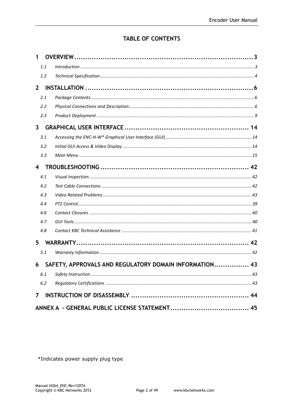 KBC Networks H.264 Encoder User Manual | Page 2 / 49