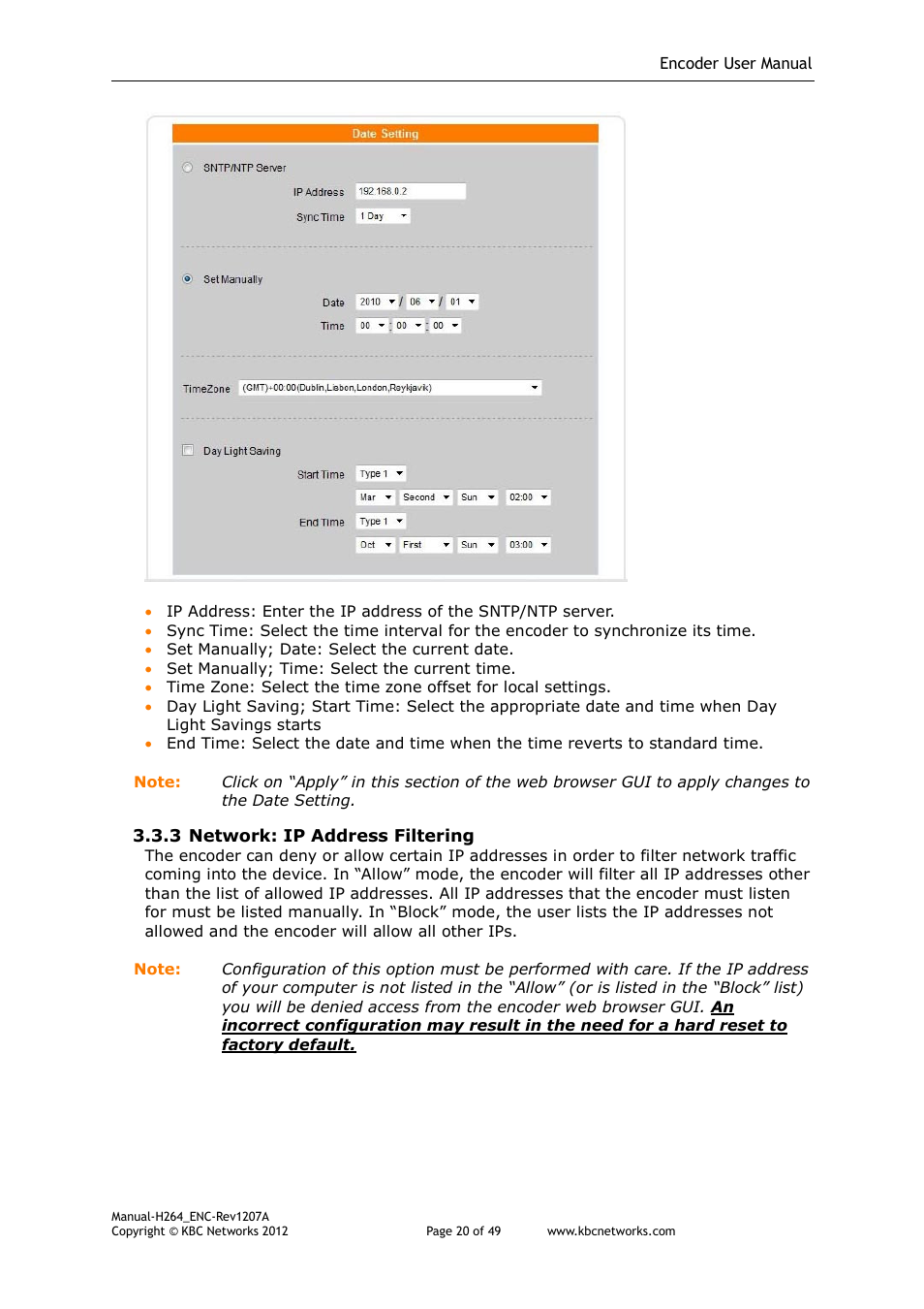 KBC Networks H.264 Encoder User Manual | Page 20 / 49