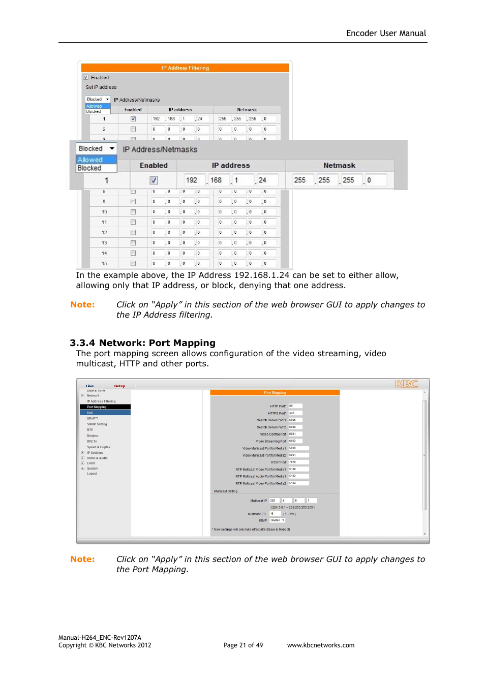 KBC Networks H.264 Encoder User Manual | Page 21 / 49