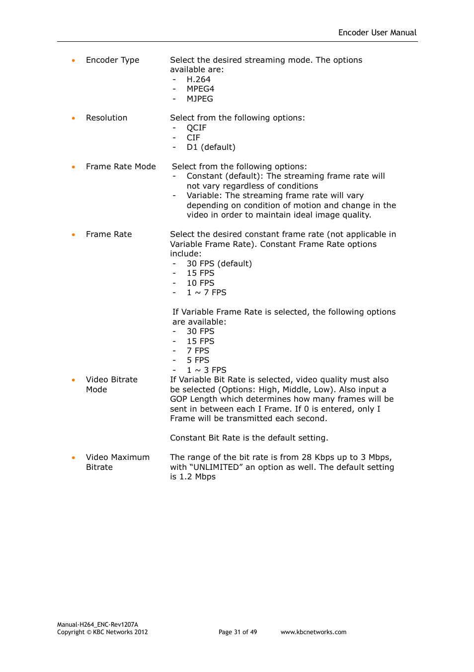 KBC Networks H.264 Encoder User Manual | Page 31 / 49