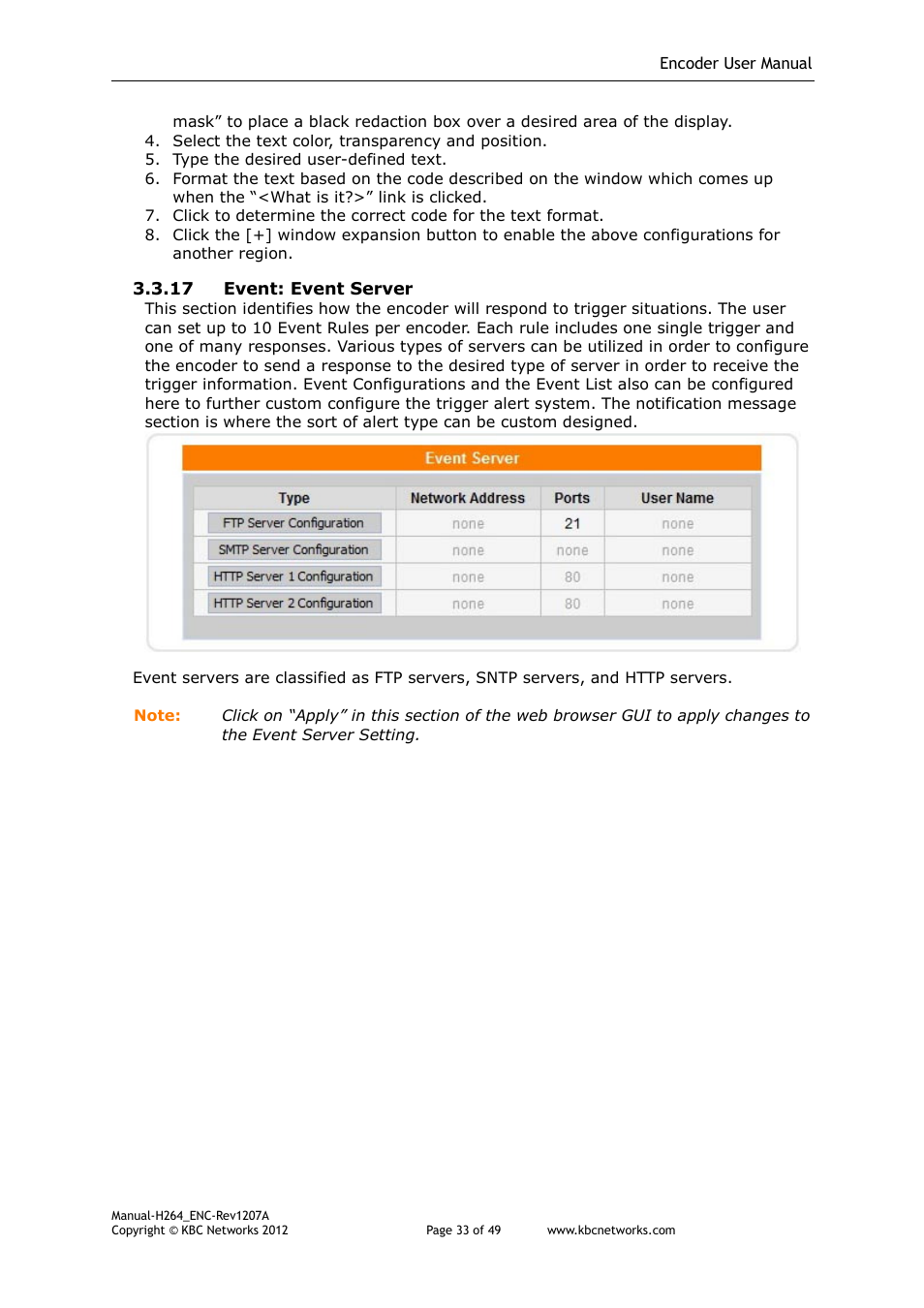 KBC Networks H.264 Encoder User Manual | Page 33 / 49