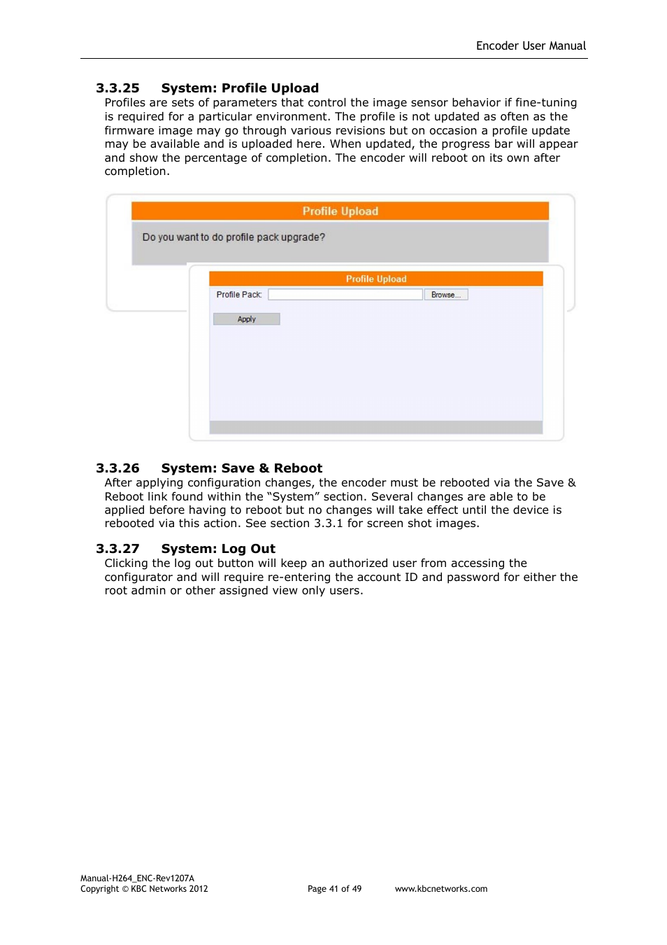 KBC Networks H.264 Encoder User Manual | Page 41 / 49