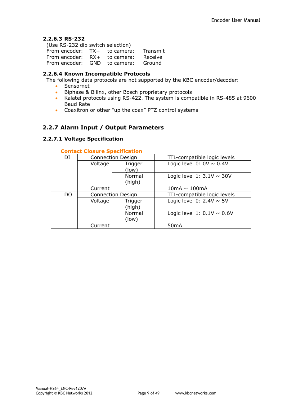 KBC Networks H.264 Encoder User Manual | Page 9 / 49