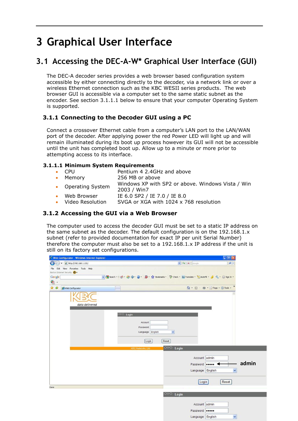 Graphical user interface, 3 graphical user interface | KBC Networks MPEG4 Decoder User Manual | Page 13 / 29