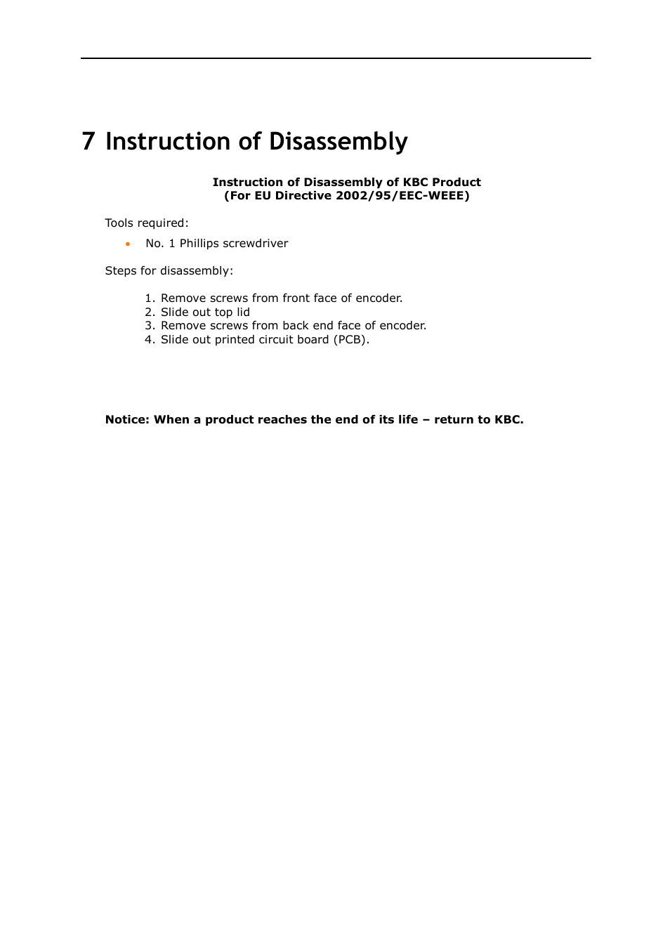 Instruction of disassembly, 7 instruction of disassembly | KBC Networks MPEG4 Decoder User Manual | Page 27 / 29