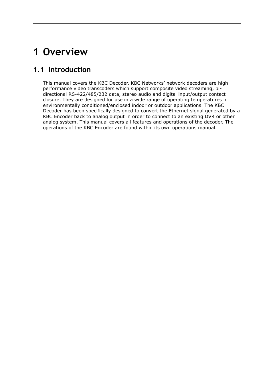 Overview, Introduction, 1 overview | 1 introduction | KBC Networks MPEG4 Decoder User Manual | Page 3 / 29