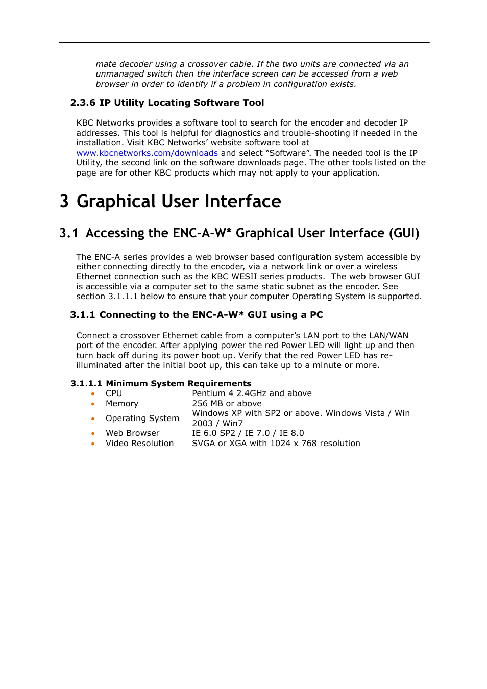 Graphical user interface, 3 graphical user interface | KBC Networks MPEG4 Encoder User Manual | Page 13 / 33