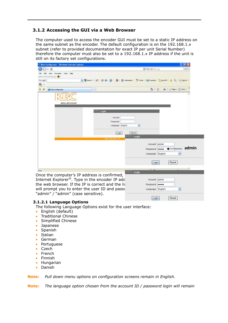 Admin | KBC Networks MPEG4 Encoder User Manual | Page 14 / 33