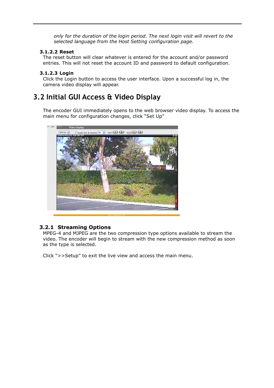 2 initial gui access & video display | KBC Networks MPEG4 Encoder User Manual | Page 15 / 33