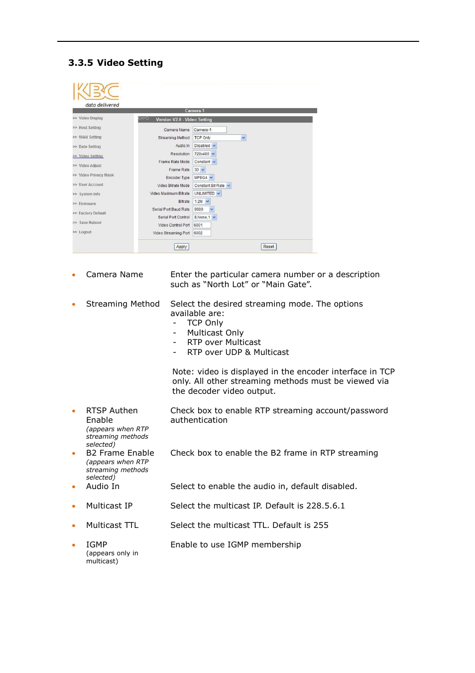 KBC Networks MPEG4 Encoder User Manual | Page 19 / 33