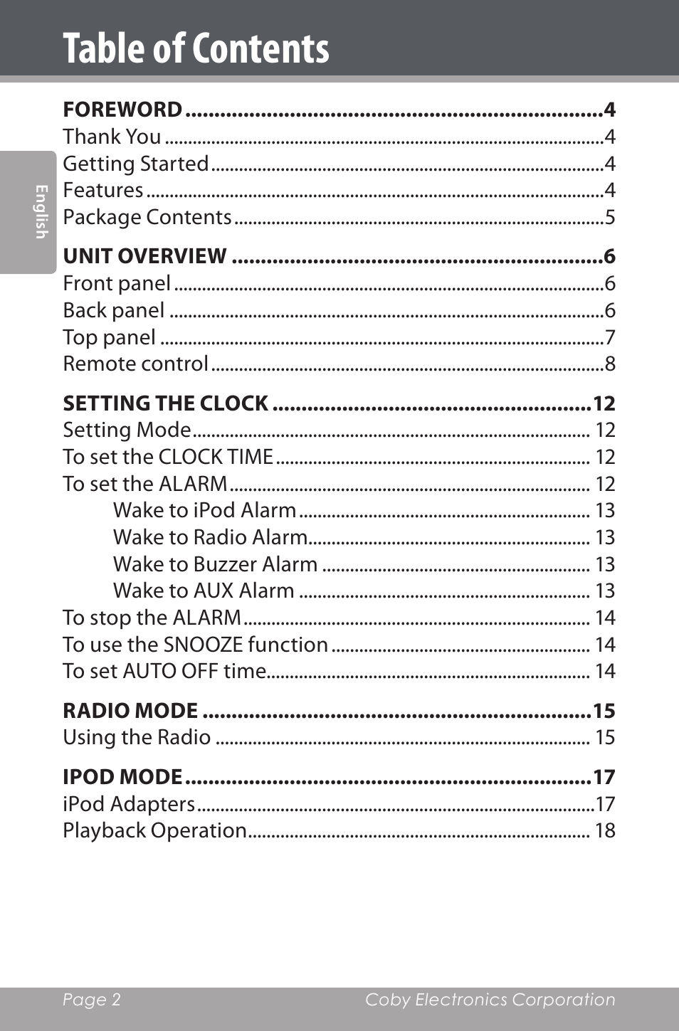 COBY electronic CSMP160 User Manual | Page 2 / 84