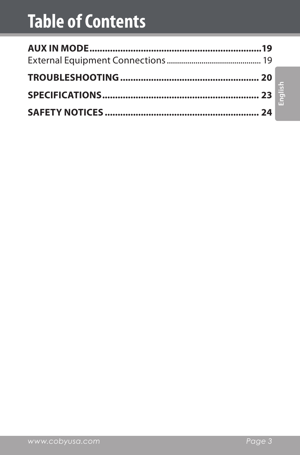 COBY electronic CSMP160 User Manual | Page 3 / 84