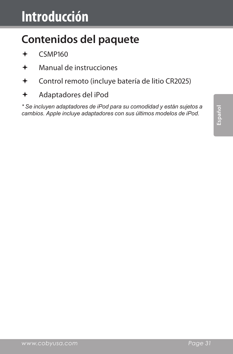COBY electronic CSMP160 User Manual | Page 31 / 84
