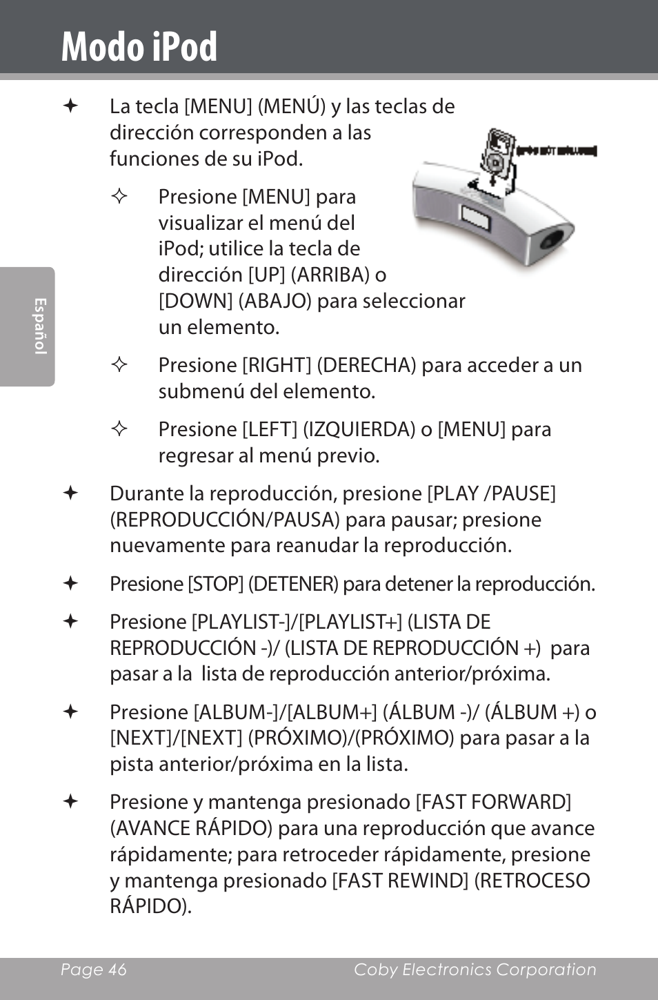 Modo ipod | COBY electronic CSMP160 User Manual | Page 46 / 84