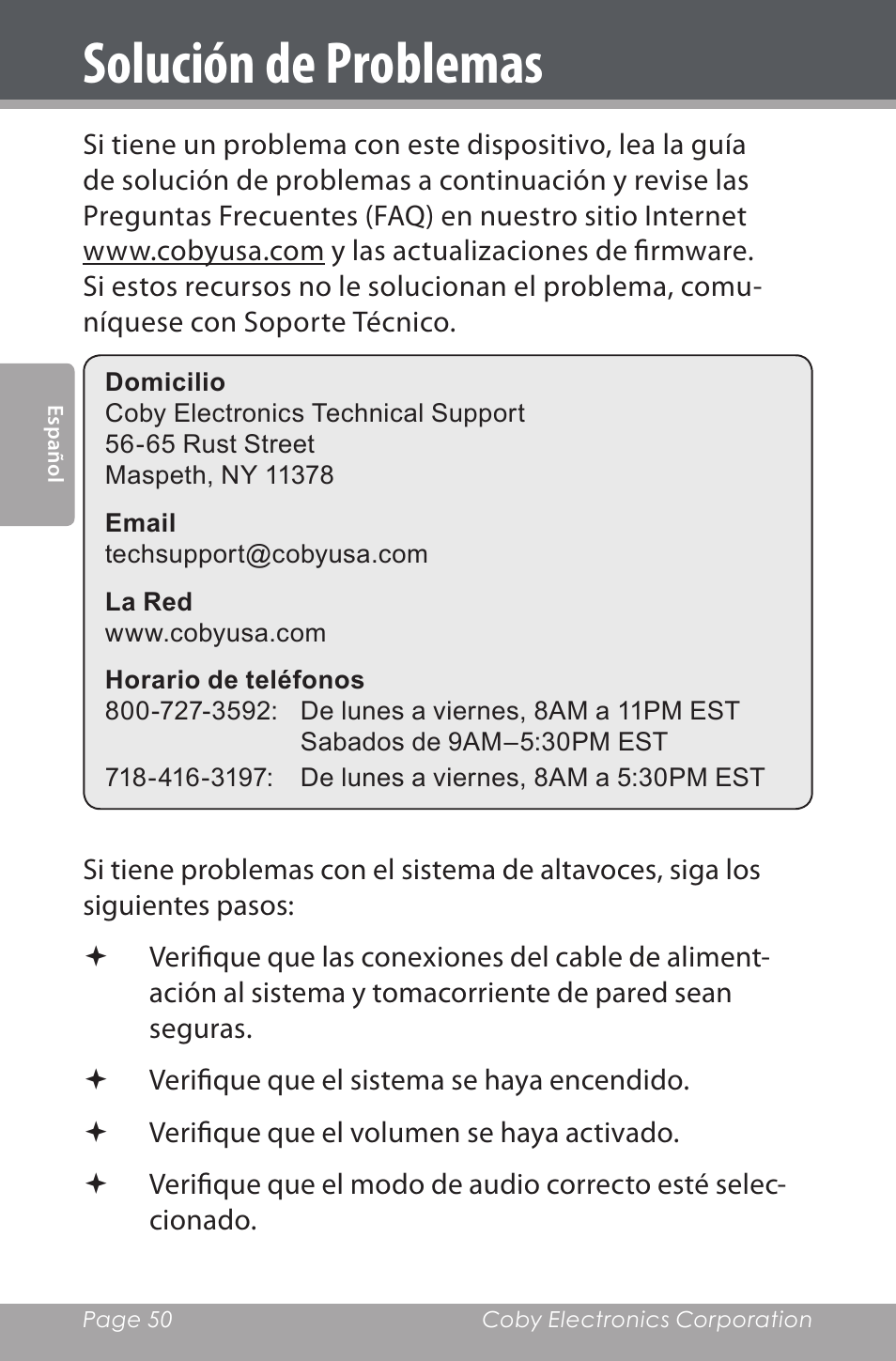 Solución de problemas | COBY electronic CSMP160 User Manual | Page 50 / 84