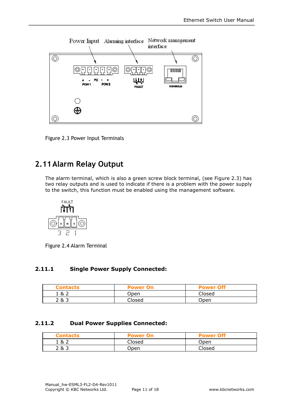 11 alarm relay output | KBC Networks ESML3-FL2-D4 User Manual | Page 11 / 18
