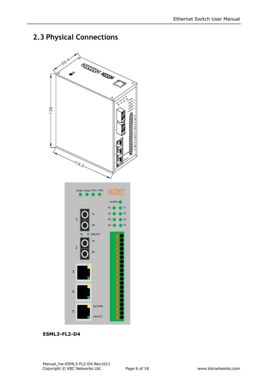 3 physical connections | KBC Networks ESML3-FL2-D4 User Manual | Page 6 / 18