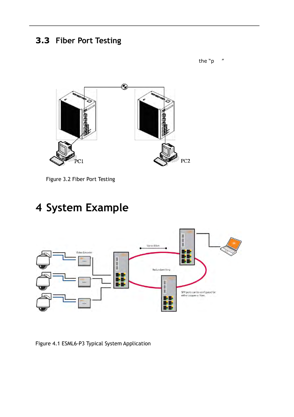 Iber, Esting, System example | Figure 4.1 esml6-p3 typical system application, 4 system example, 3 fiber port testing | KBC Networks ESML6-P3 User Manual | Page 12 / 17