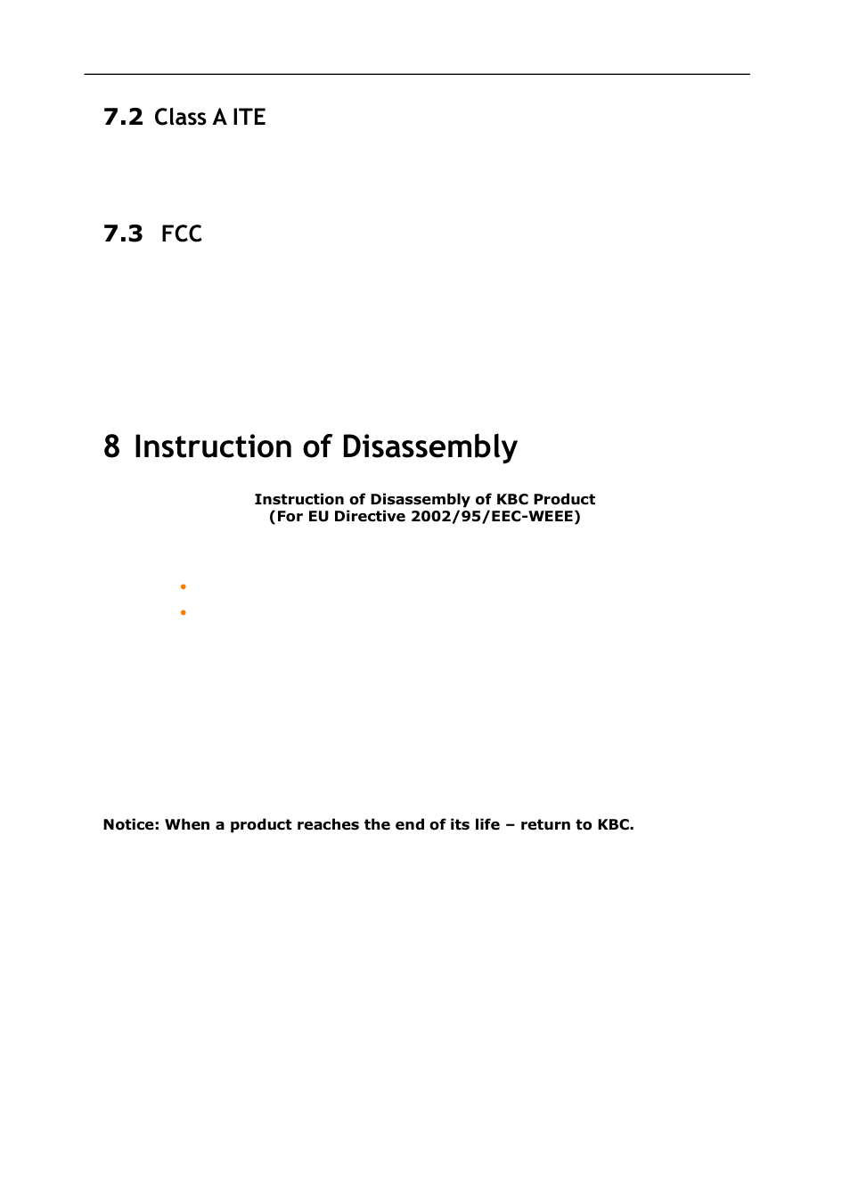 Lass, Instruction of disassembly, 8 instruction of disassembly | 2 class a ite, 3 fcc | KBC Networks ESML6-P3 User Manual | Page 16 / 17