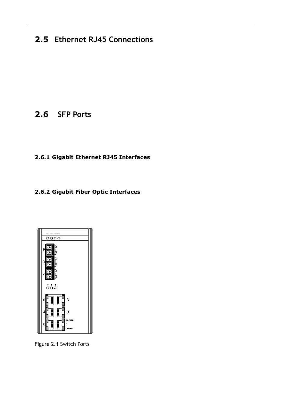 Thernet, Rj45, Onnections | Orts, Gigabit ethernet rj45 interfaces, Gigabit fiber optic interfaces, 5 ethernet rj45 connections, 6 sfp ports | KBC Networks ESML6-P3 User Manual | Page 8 / 17