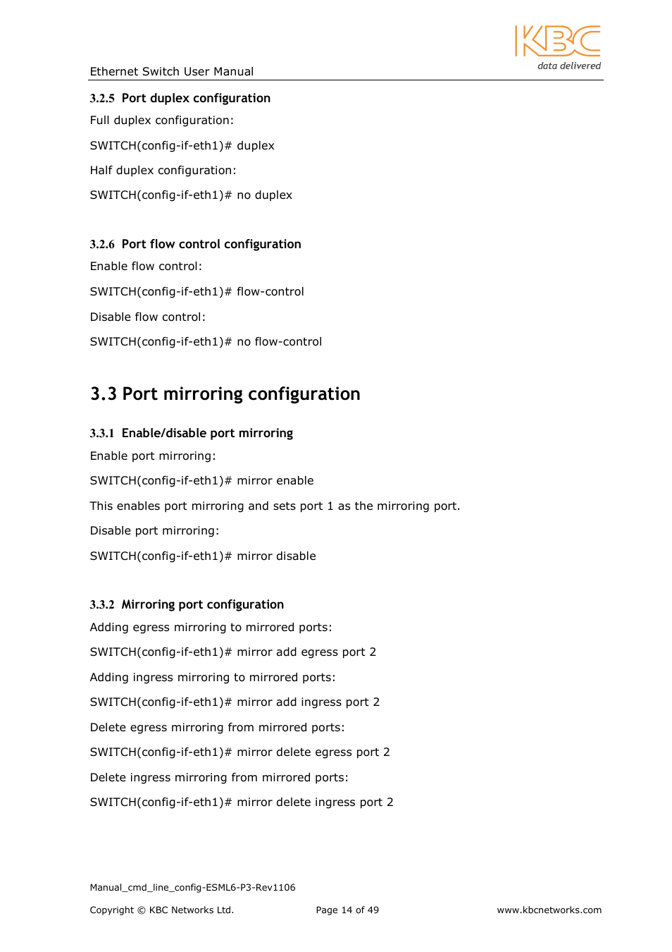 3 port mirroring configuration | KBC Networks ESML6-P3 User Manual | Page 15 / 49