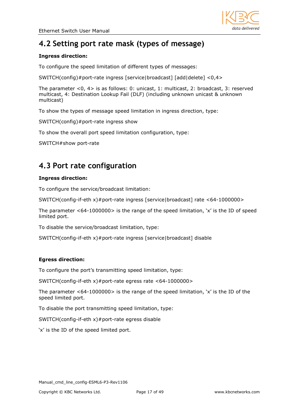 2 setting port rate mask (types of message), 3 port rate configuration | KBC Networks ESML6-P3 User Manual | Page 18 / 49