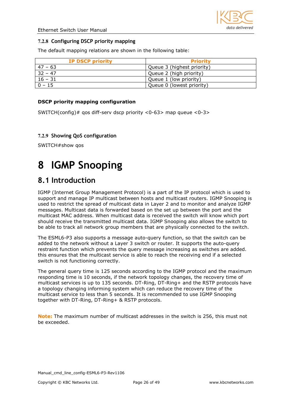 8 igmp snooping, 1 introduction | KBC Networks ESML6-P3 User Manual | Page 27 / 49