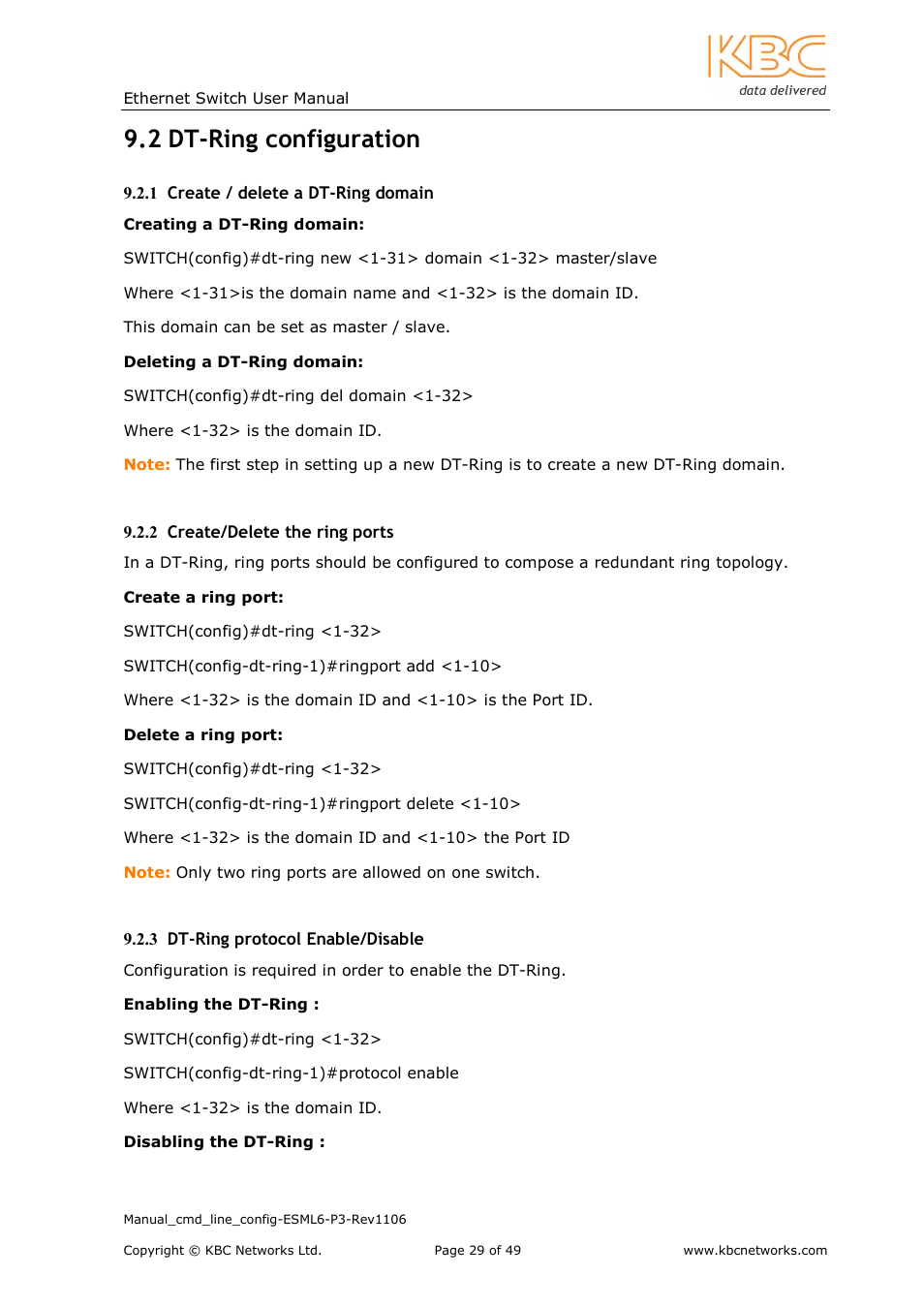 2 dt-ring configuration | KBC Networks ESML6-P3 User Manual | Page 30 / 49