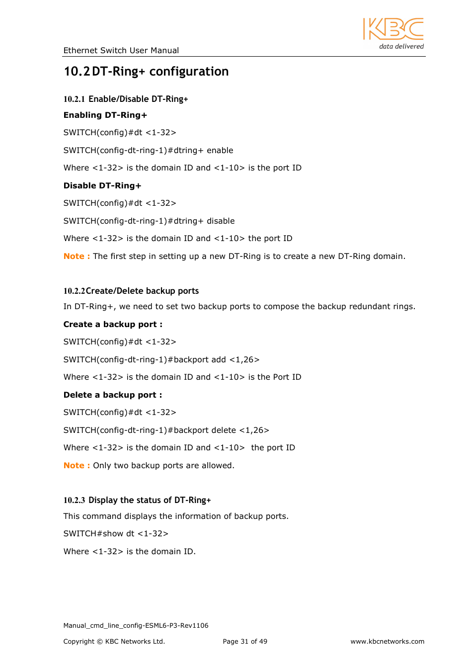 2 dt-ring+ configuration | KBC Networks ESML6-P3 User Manual | Page 32 / 49