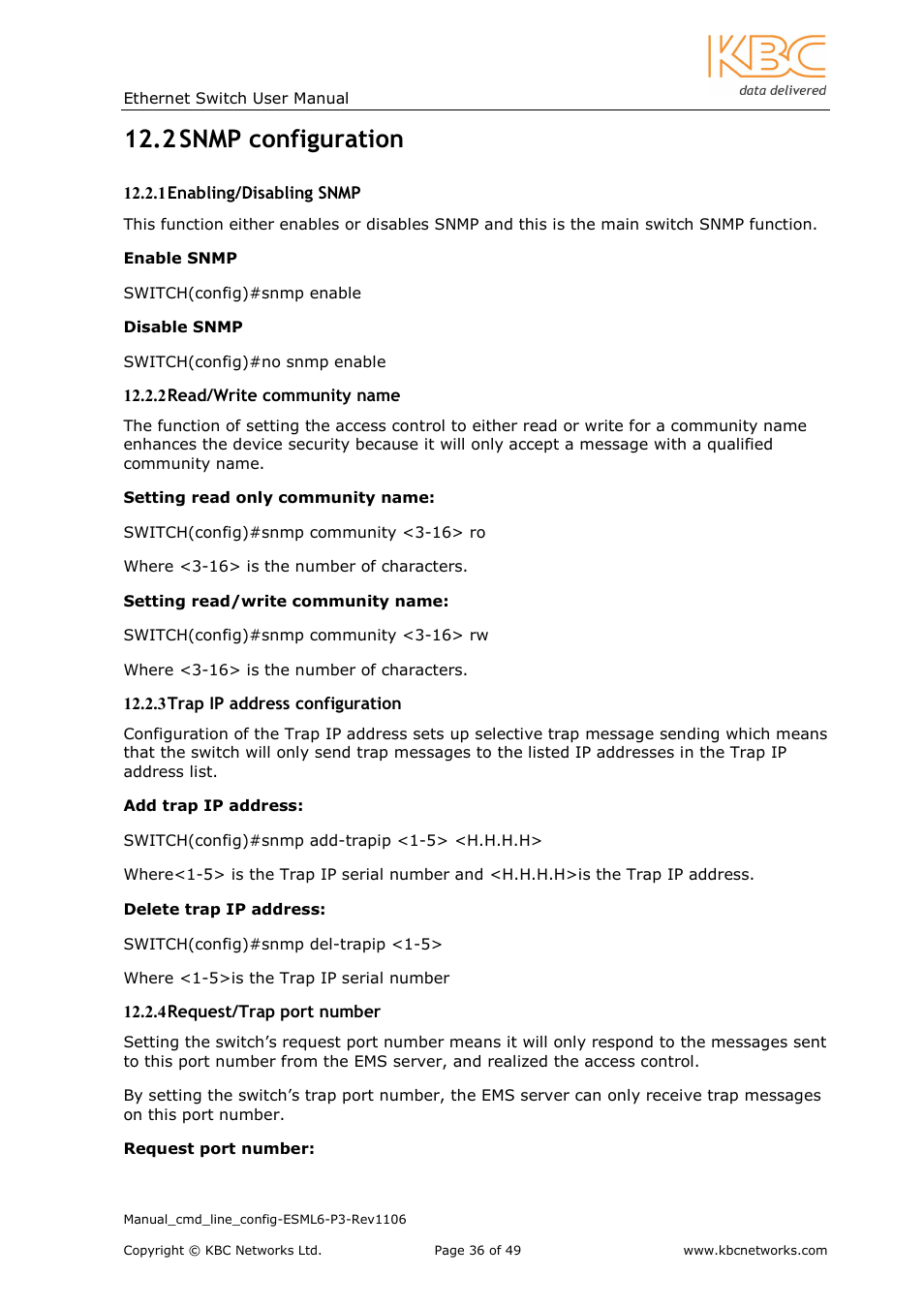 2 snmp configuration | KBC Networks ESML6-P3 User Manual | Page 37 / 49