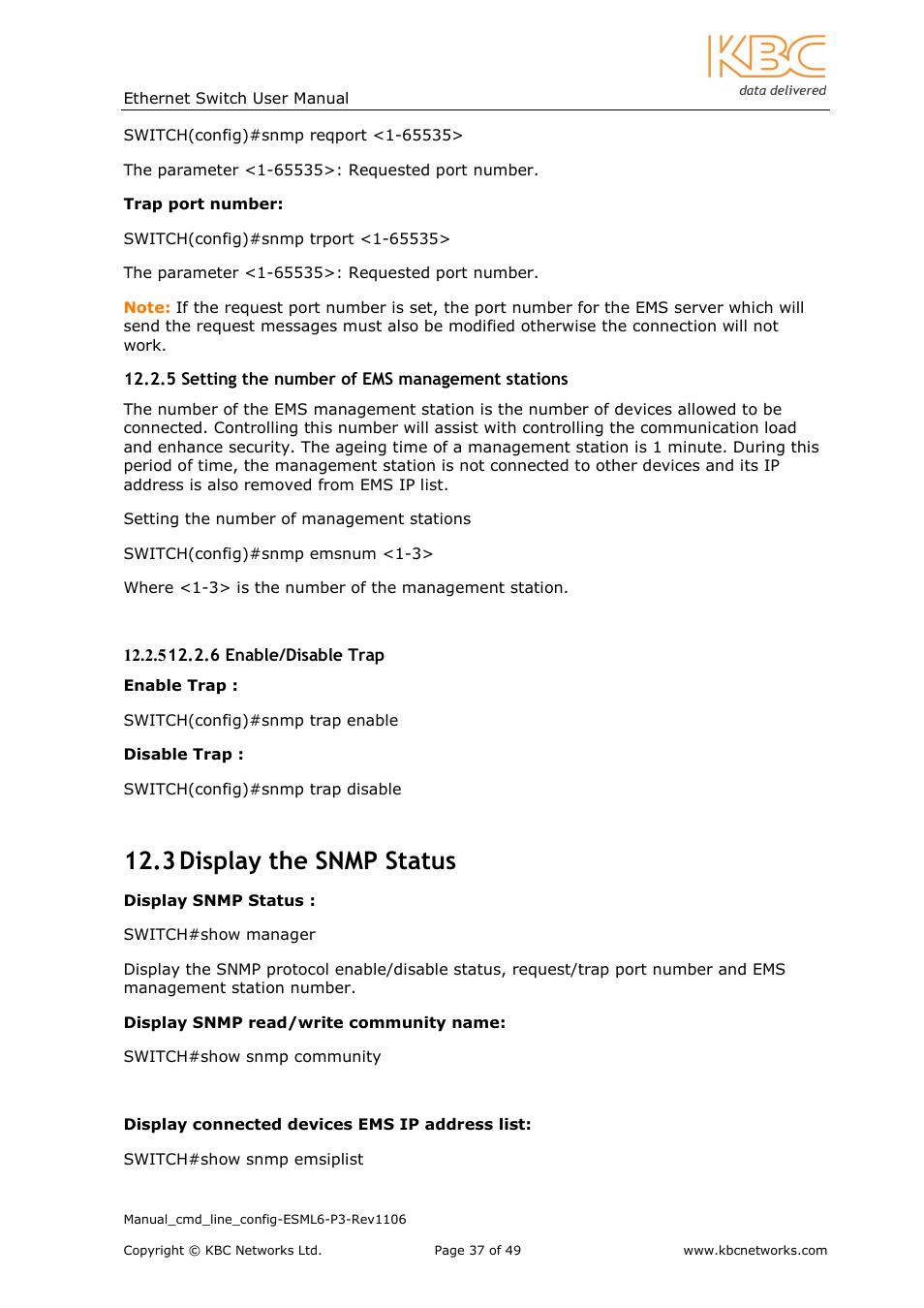 3 display the snmp status | KBC Networks ESML6-P3 User Manual | Page 38 / 49