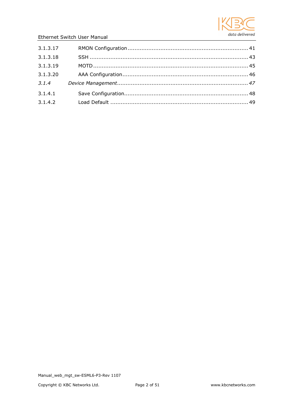 KBC Networks ESML6-P3 User Manual | Page 3 / 51