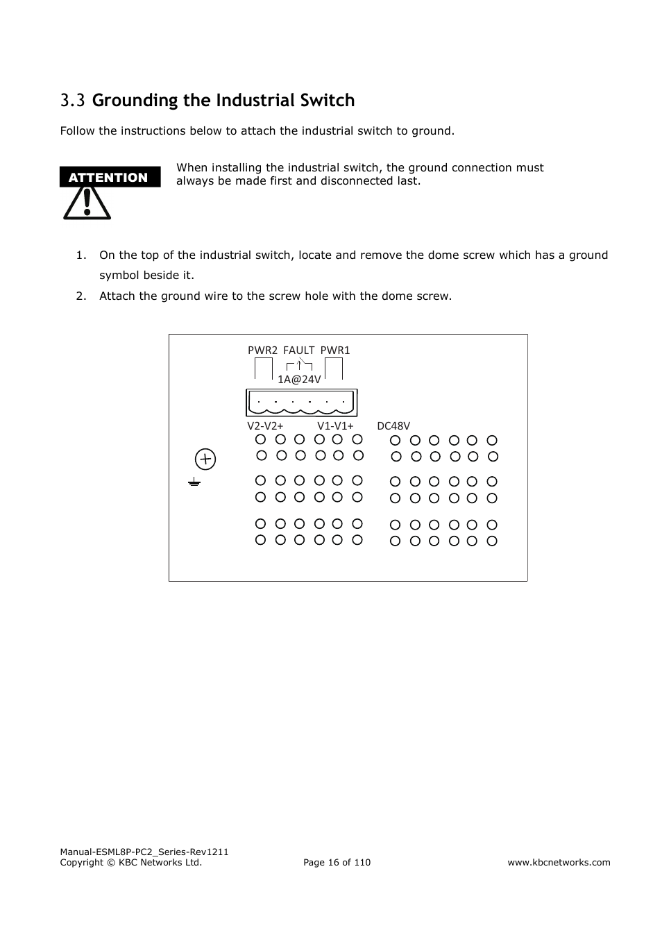 Grounding the industrial switch 3.3 | KBC Networks ESML8P-PC2 User Manual | Page 16 / 110