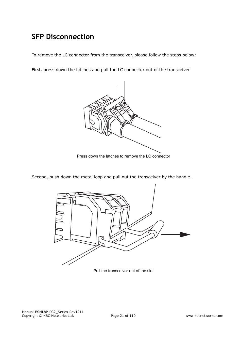 Sfp disconnection | KBC Networks ESML8P-PC2 User Manual | Page 21 / 110