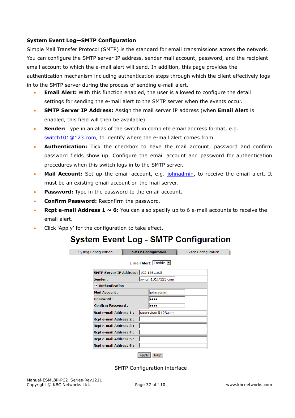 KBC Networks ESML8P-PC2 User Manual | Page 37 / 110