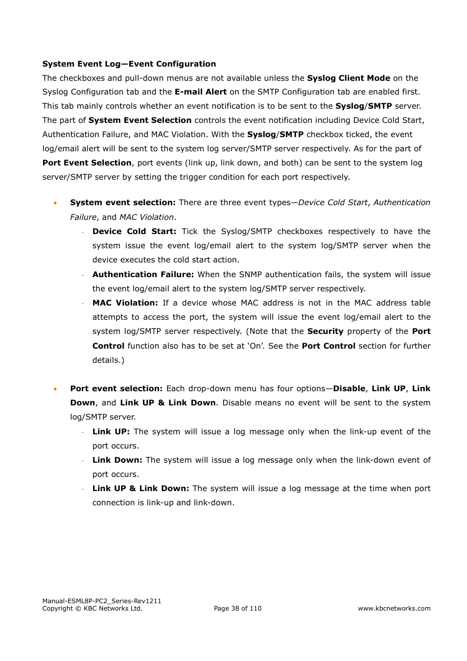 KBC Networks ESML8P-PC2 User Manual | Page 38 / 110