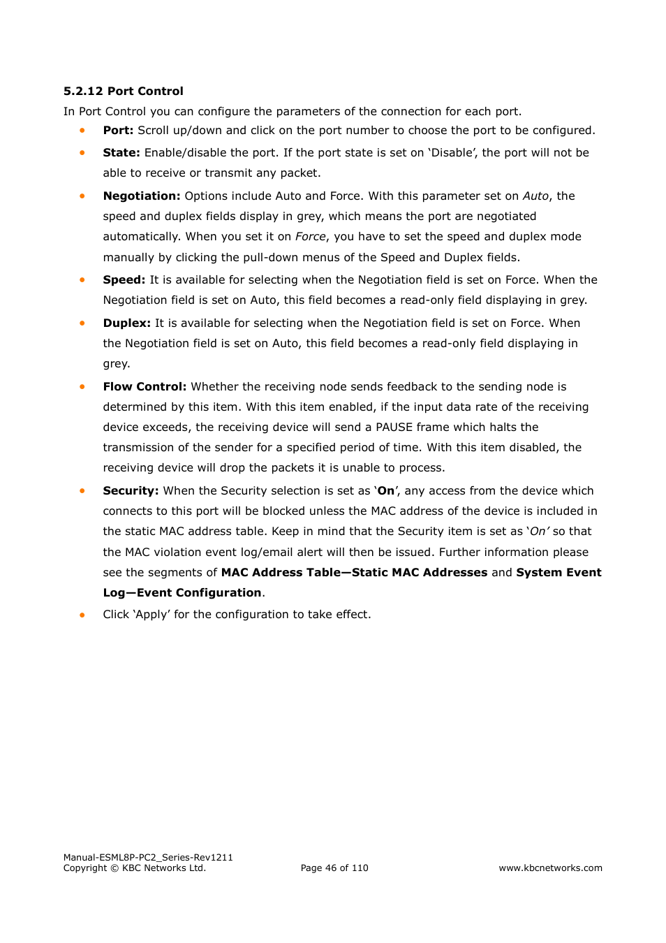 KBC Networks ESML8P-PC2 User Manual | Page 46 / 110