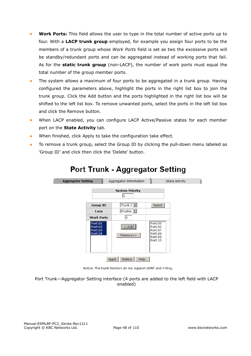 KBC Networks ESML8P-PC2 User Manual | Page 48 / 110