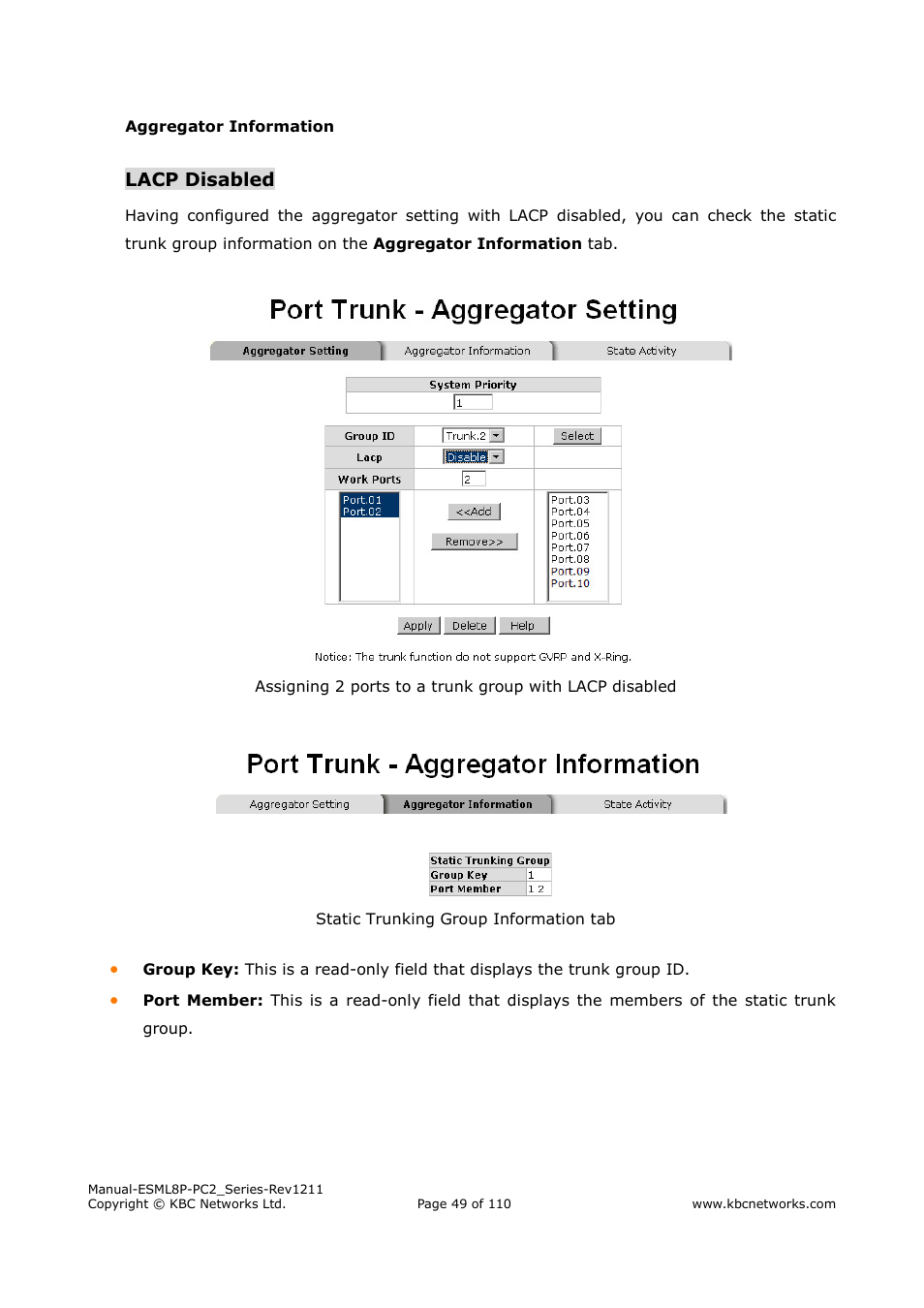 Lacp disabled | KBC Networks ESML8P-PC2 User Manual | Page 49 / 110