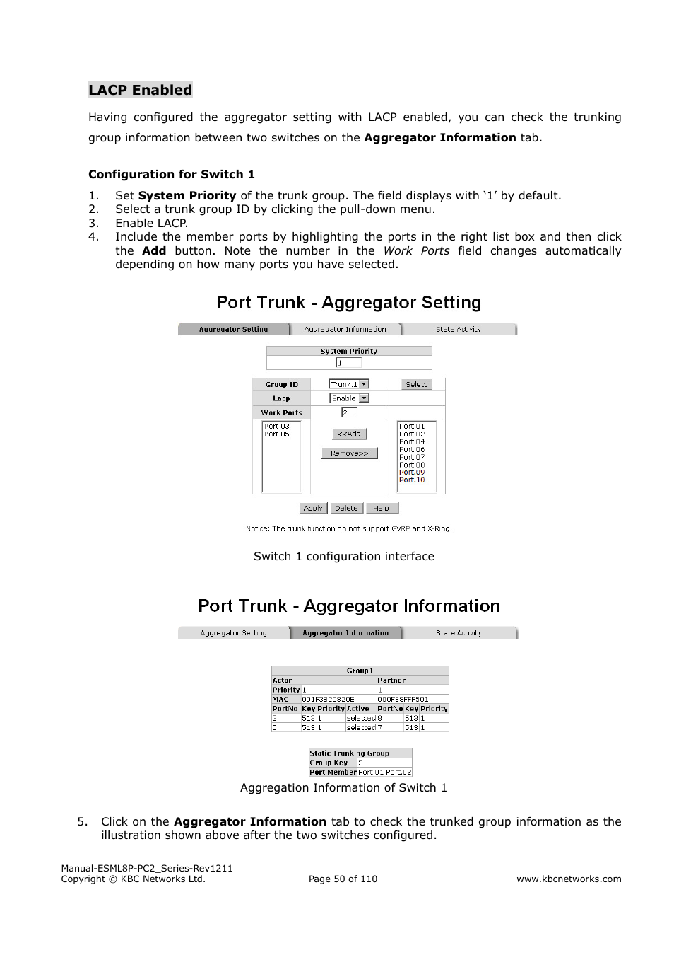 Lacp enabled | KBC Networks ESML8P-PC2 User Manual | Page 50 / 110