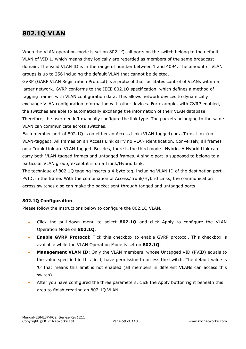 1q vlan | KBC Networks ESML8P-PC2 User Manual | Page 59 / 110