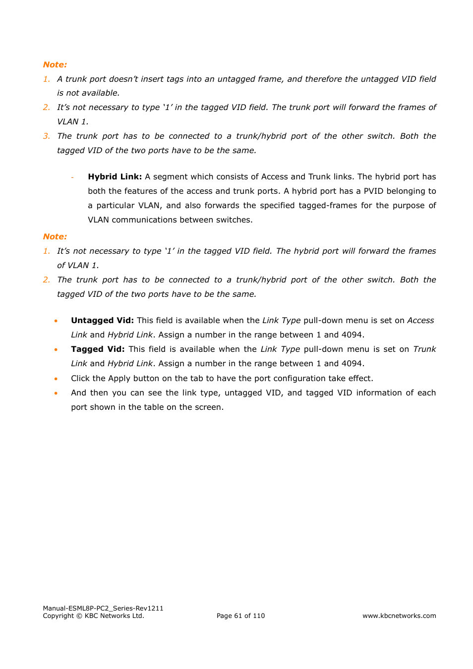 KBC Networks ESML8P-PC2 User Manual | Page 61 / 110