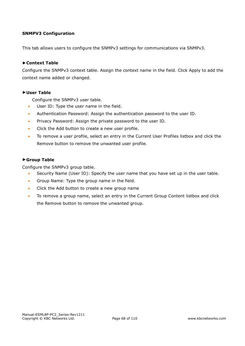 KBC Networks ESML8P-PC2 User Manual | Page 68 / 110