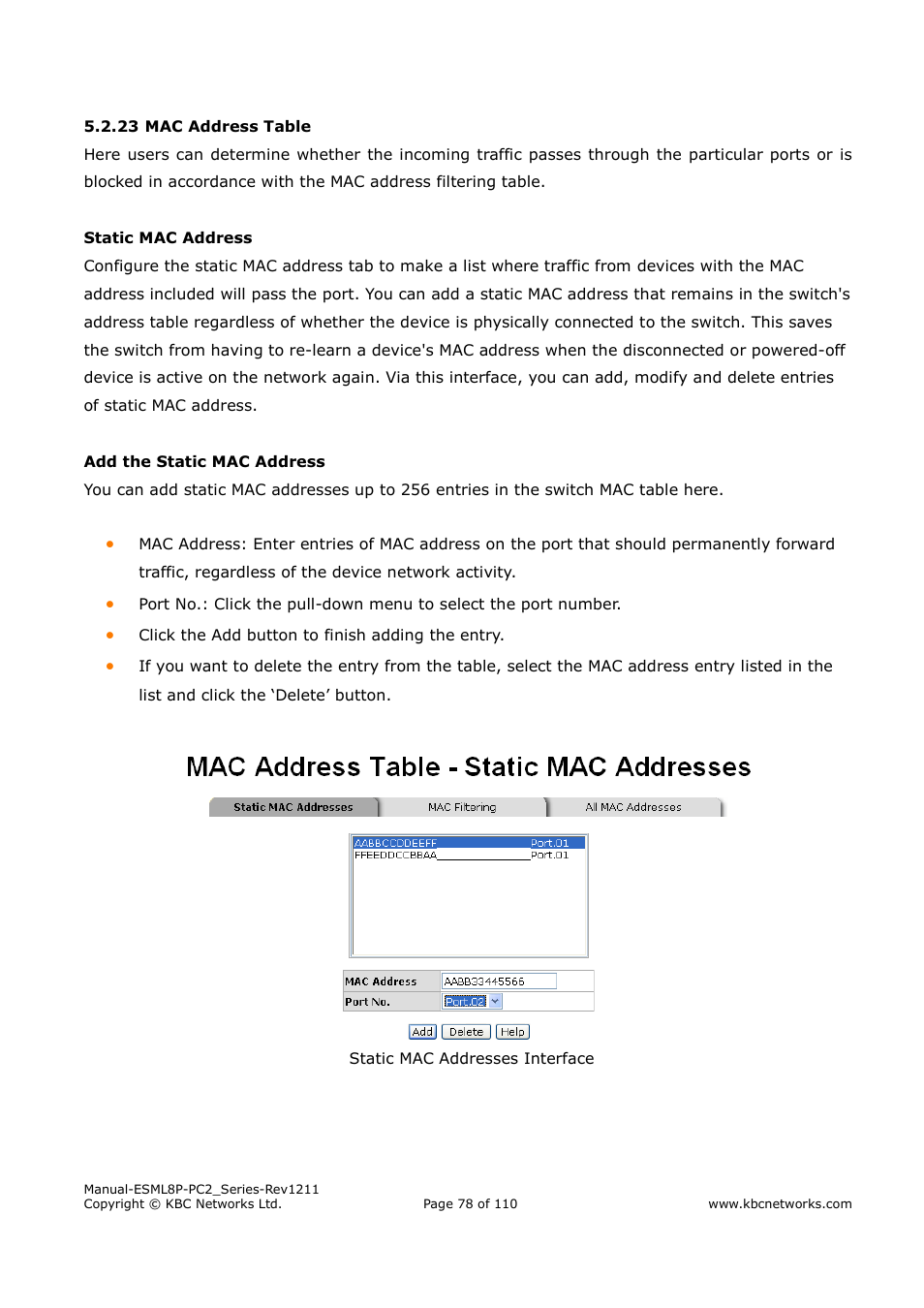 KBC Networks ESML8P-PC2 User Manual | Page 78 / 110