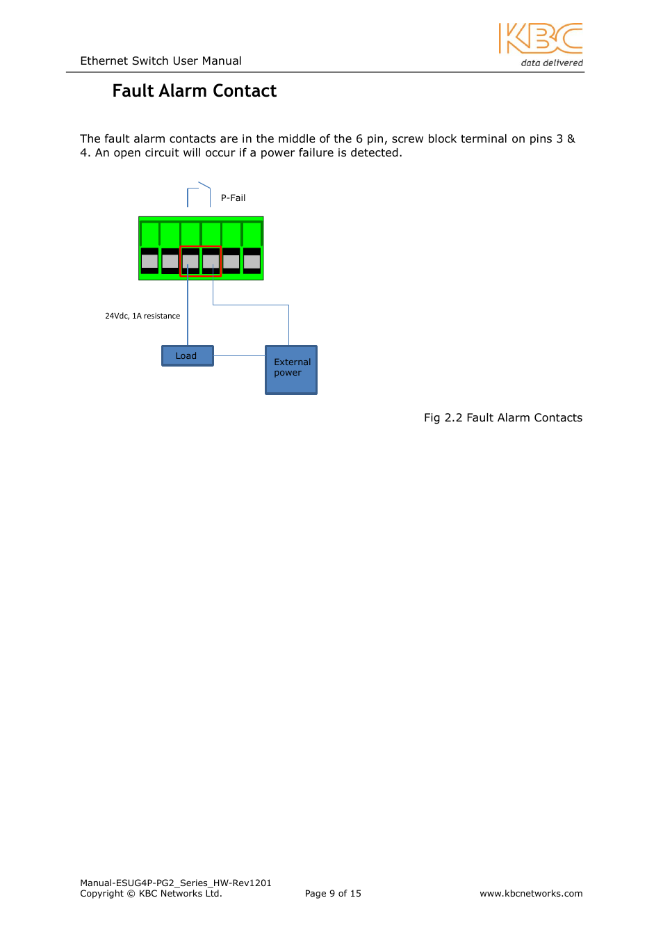 Ault, Larm, Ontact | 7 fault alarm contact | KBC Networks ESUG4P-PG2 User Manual | Page 9 / 15