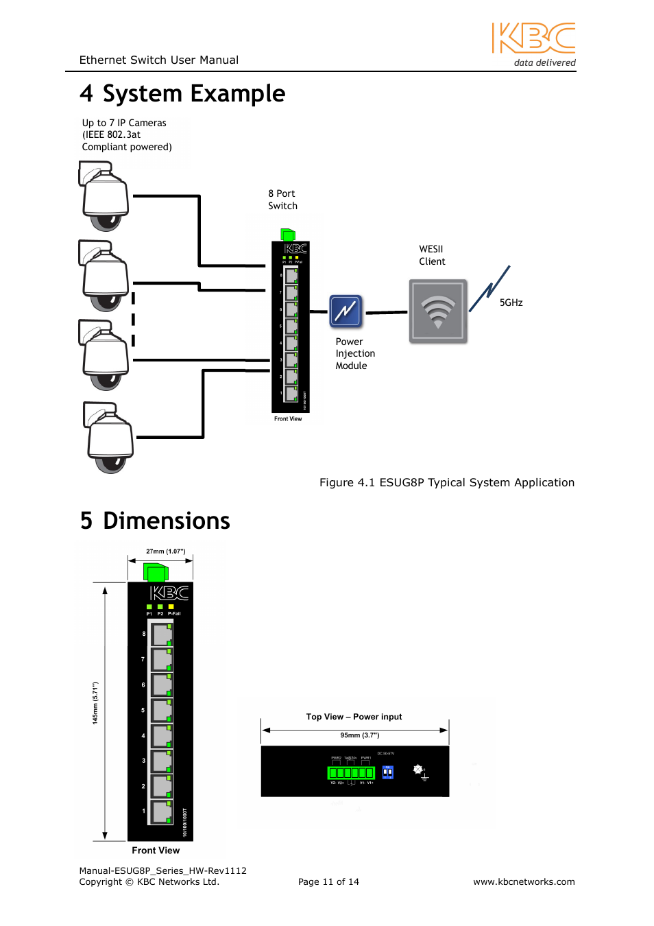 4 system example, 5 dimensions | KBC Networks ESUG8P User Manual | Page 11 / 14