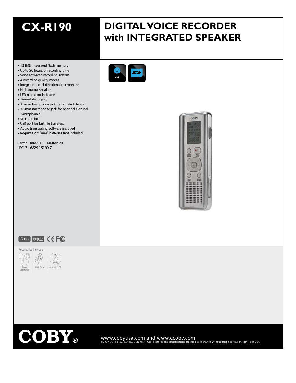 COBY CX-R190 User Manual | 1 page