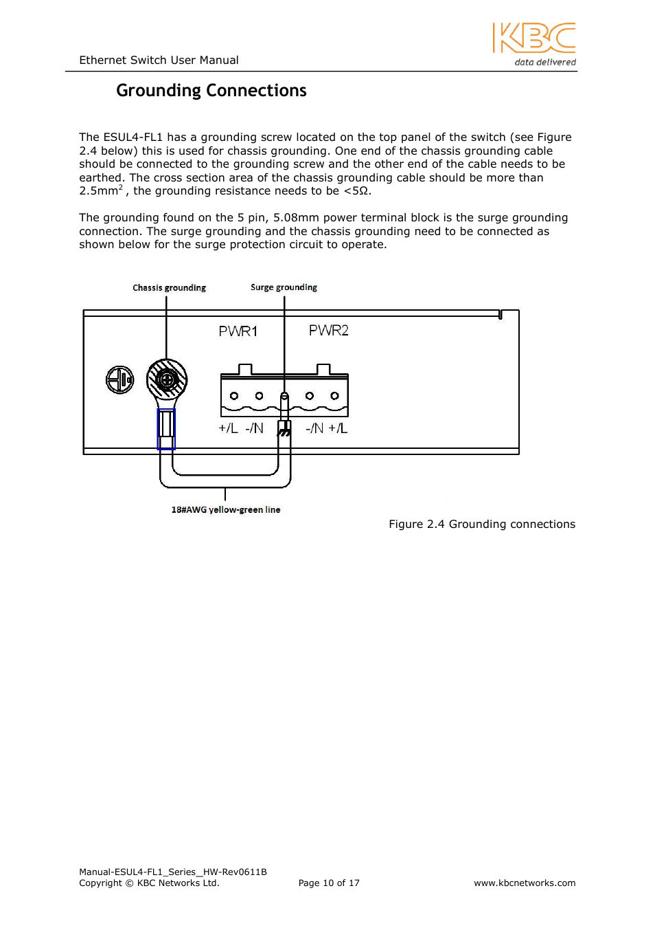 Rounding, Onnections, 7 grounding connections | KBC Networks ESUL4-FL1 User Manual | Page 10 / 17