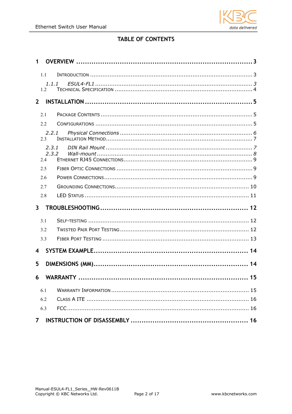 KBC Networks ESUL4-FL1 User Manual | Page 2 / 17